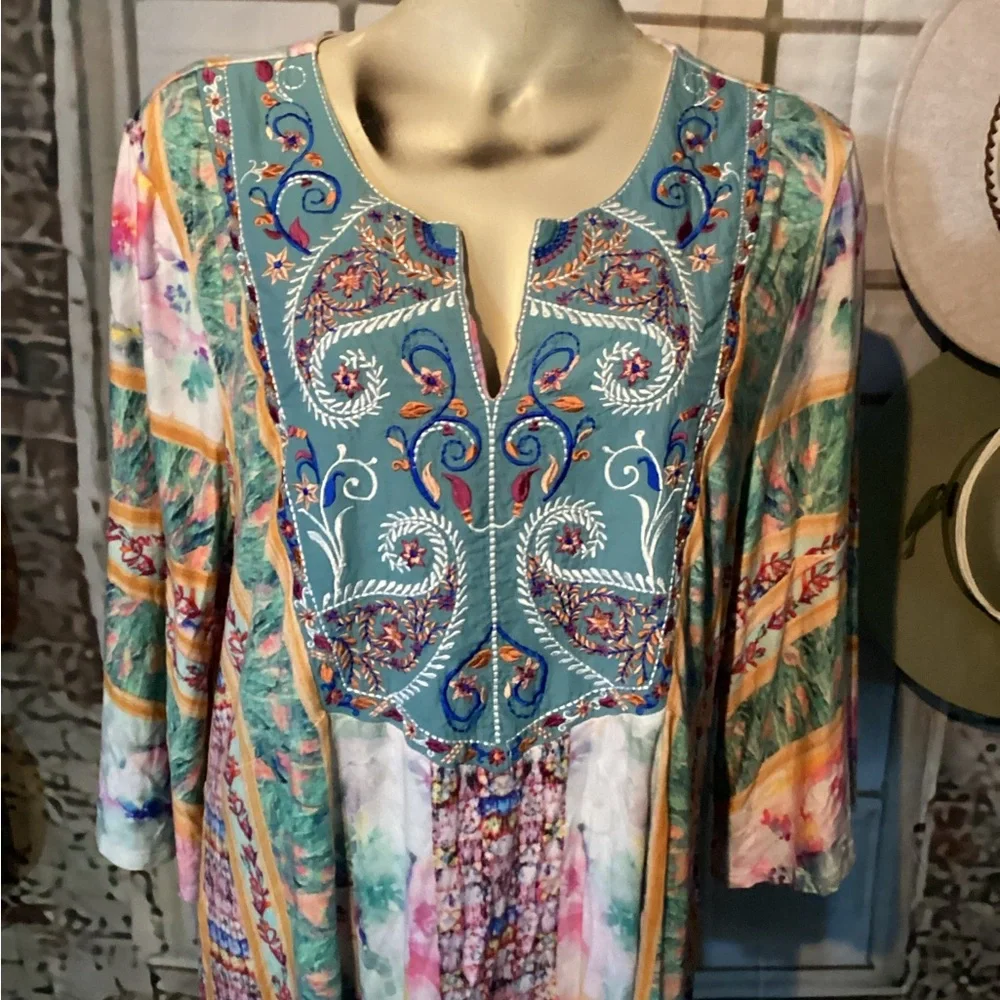 Soft Surroundings Boutique Womens BOHO Embroidered Aerhart Knit Tunc/Dress Sz 2X - Picture 7 of 16